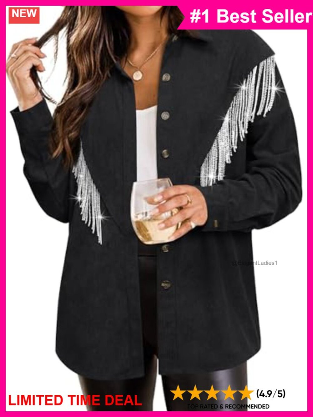 Corduroy Rhinestone Fringe Shacket Western Concert Jacket